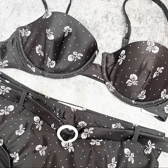 SET Onia Black Floral High Waisted Belted Bikini Set Two Piece Size Small S - Picture 3 of 7